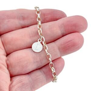 Vintage Sterling Silver 925 Initial L Charm Bracelet 7.25"